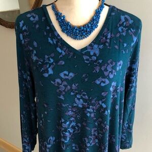 H by Halston Teal & Periwinkle Floral Top Size Medium